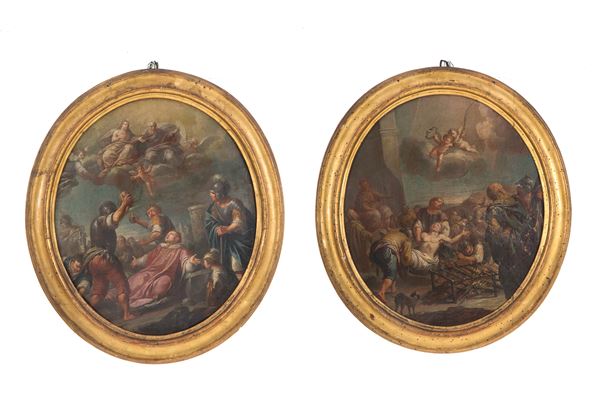 FRANCESCO PITTONI - Pair of oval paintings "RELIGIOUS SUBJECTS"
