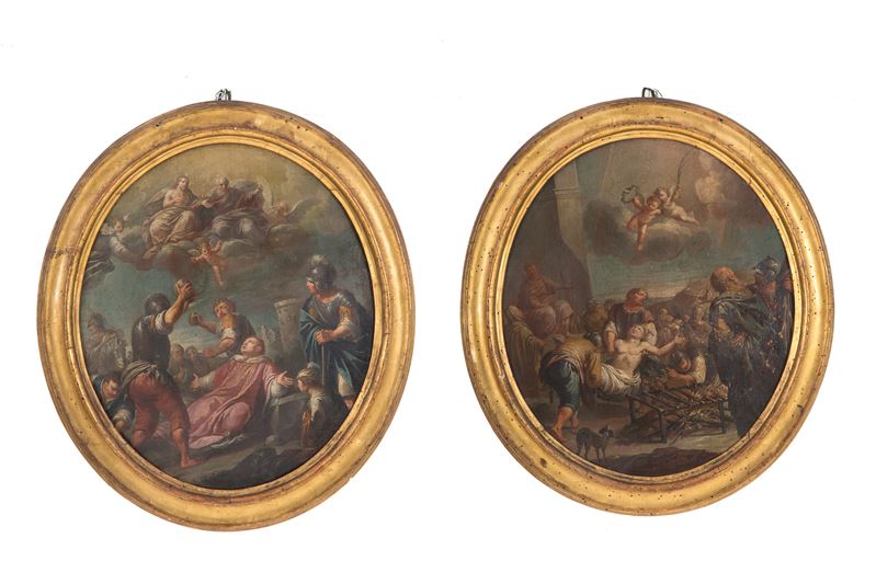 Francesco Pittoni - Coppia di Dipinti Ovali "soggetti Religiosi"