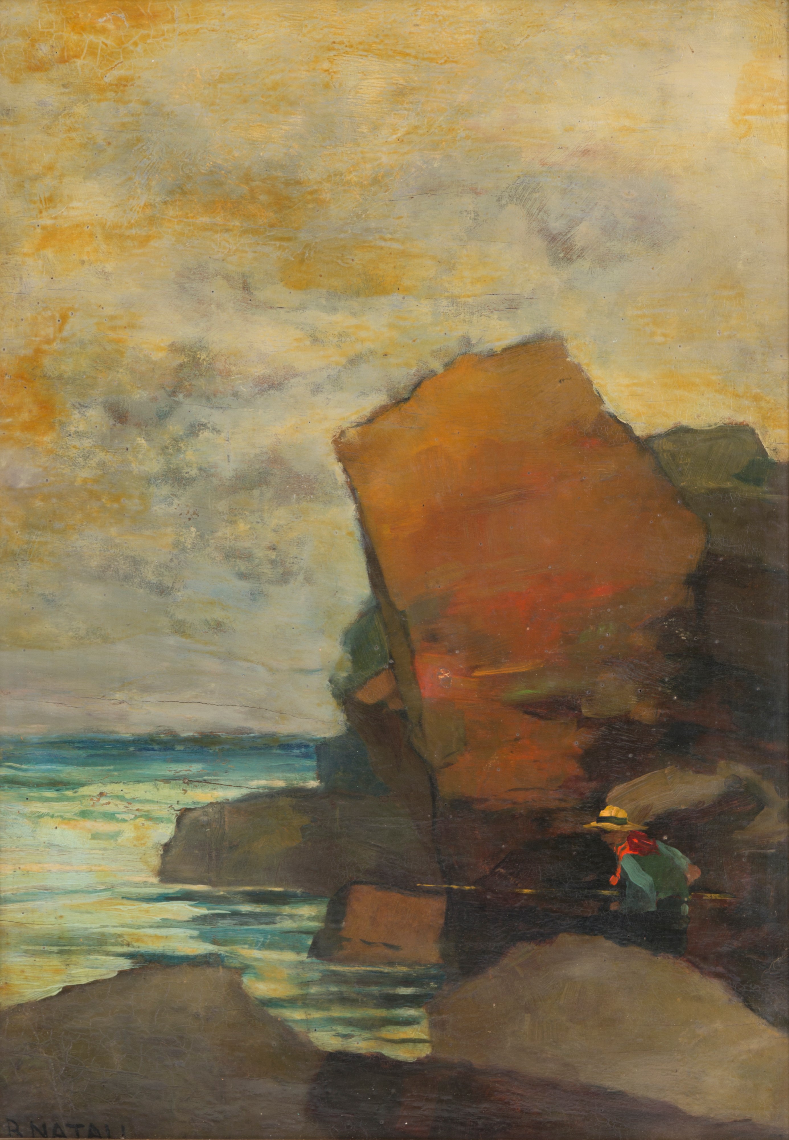 Renato Natali - Dipinto "marina con Pescatore"