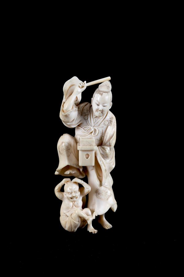Okimono "MAN WITH ONI"