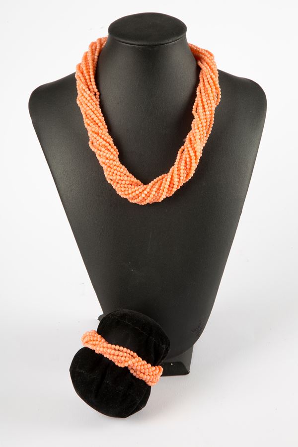 Pink coral necklace and bracelet