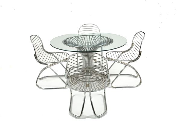 GASTONE RINALDI - Table mod. Tulip with four chairs mod. Margot