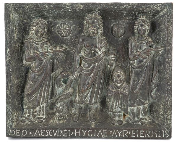 High relief sculpture "ASCLEPIO, IGEA AND TELESFORO"