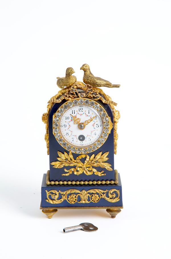 Small enamel and bronze clock