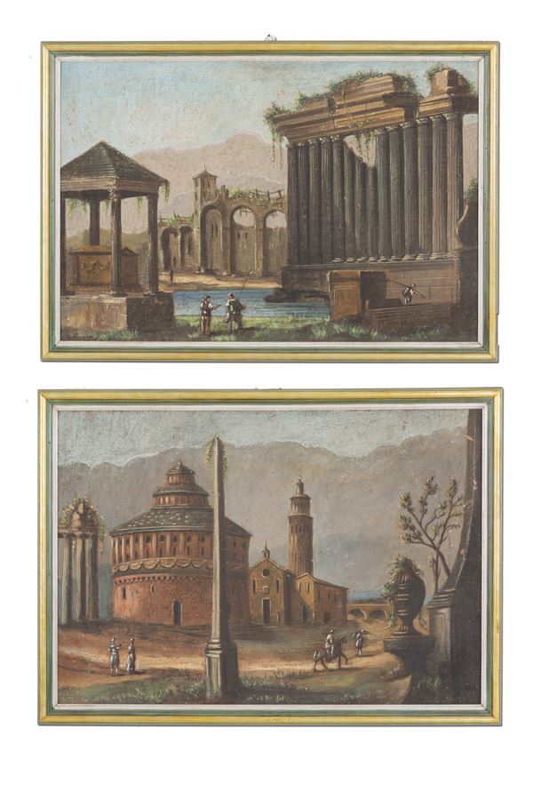 Two paintings "LANDSCAPES WITH FIGURES"