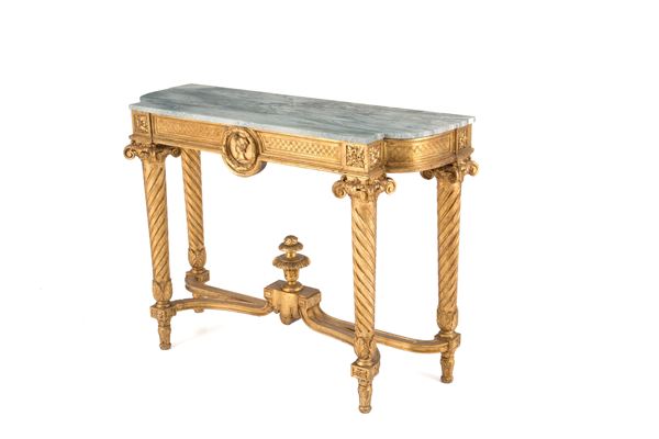 Golden console with grey marble top