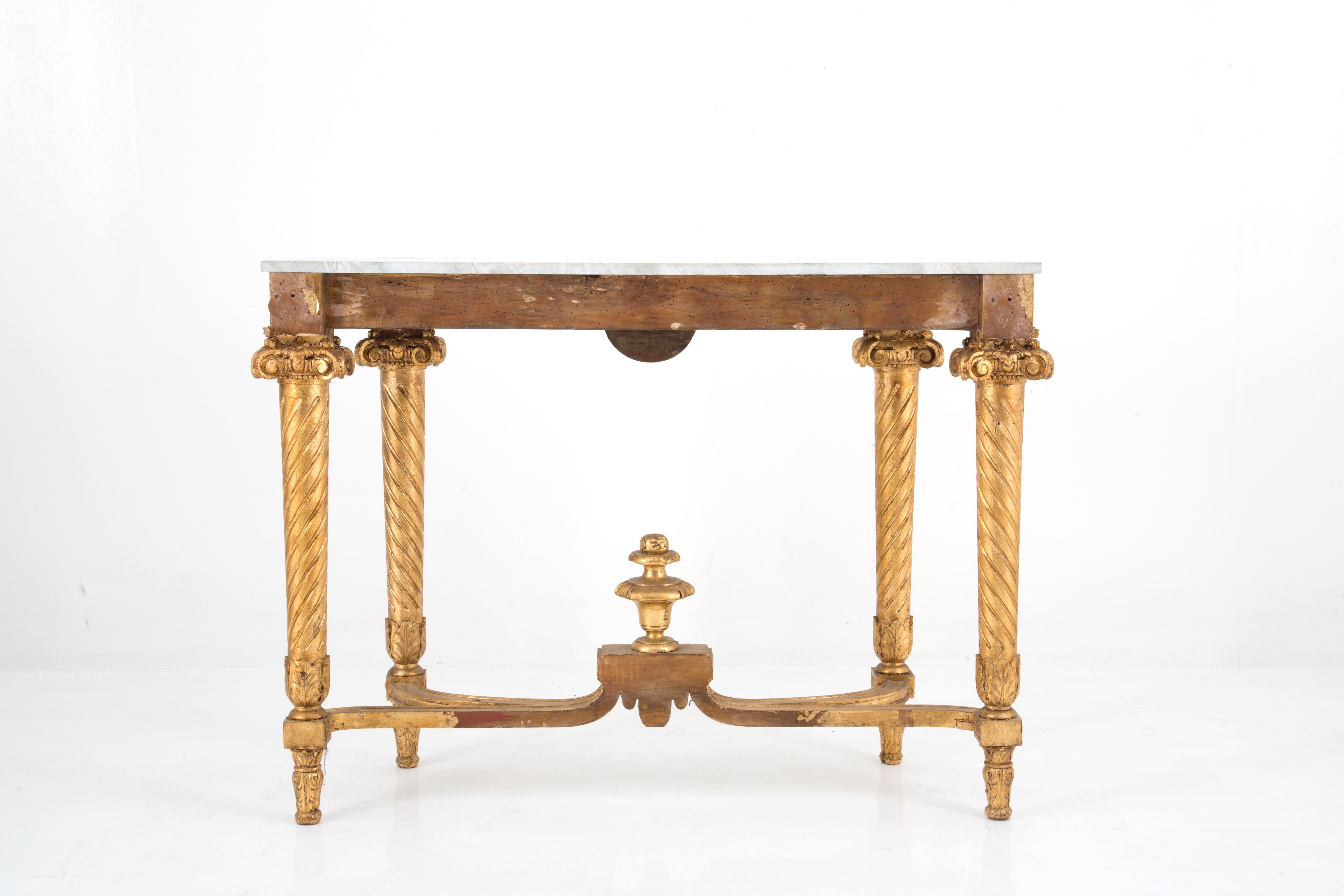 Consolle dorata con piano in marmo grigio