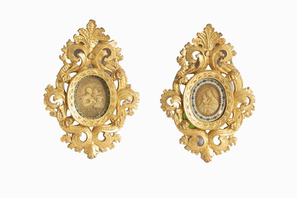 Pair of ex-votos "MADONNA WITH CHILD" and "POPE CLEMENT XI"