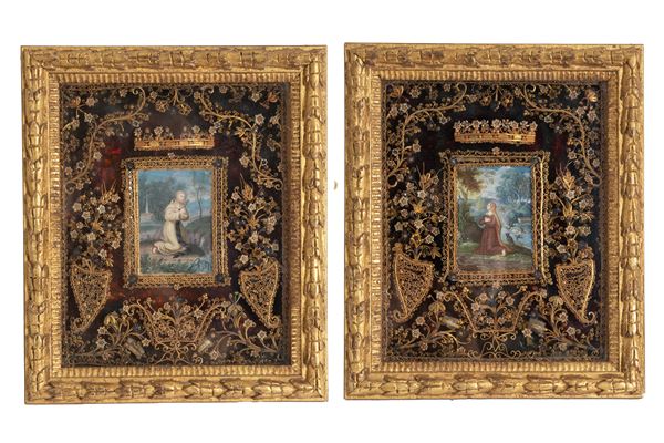 Pair of ex-votos "ST. FRANCIS" and "MARY MAGDALENE IN PRAYER"