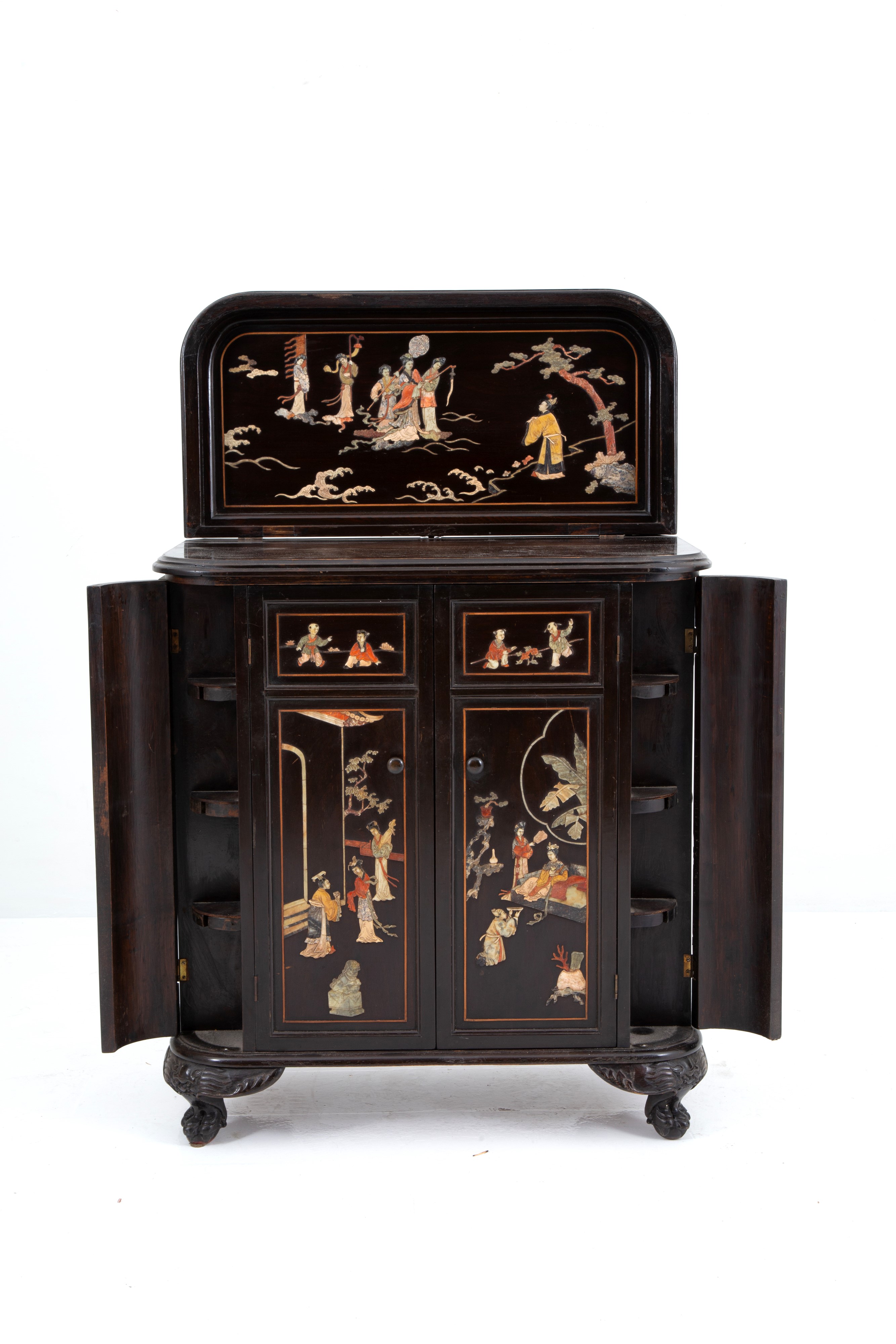 Piccola credenza in legno ebanizzato e pietre dure