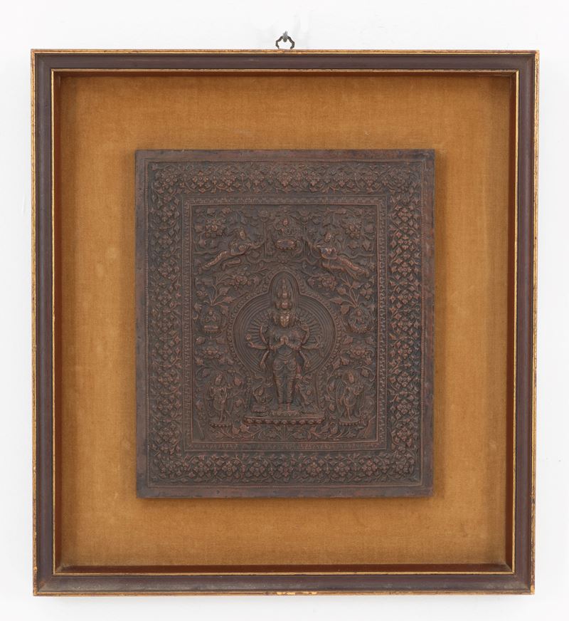 Tanka tibetano in rame "AVALOKITESVARA"