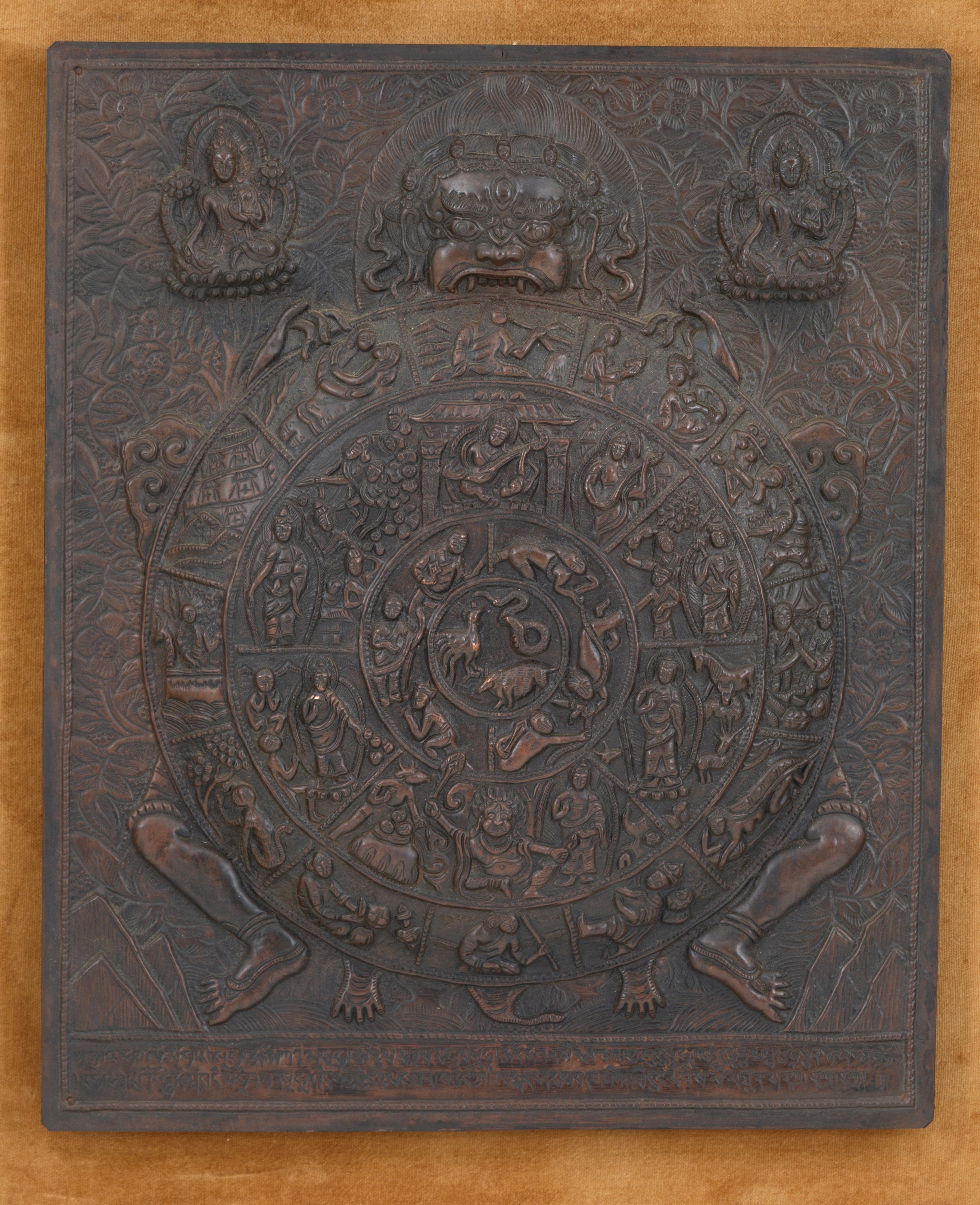 Tanka in rame sbalzato "CALENDARIO RITUALE TIBETANO"