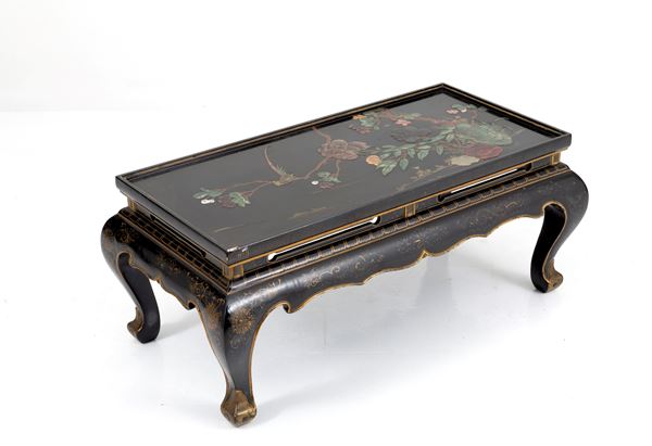 Lacquered, gilded and semiprecious stone table