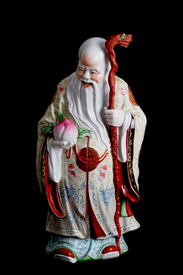 Porcelain sculpture "BUDDHA WITH SACRED PEACH"