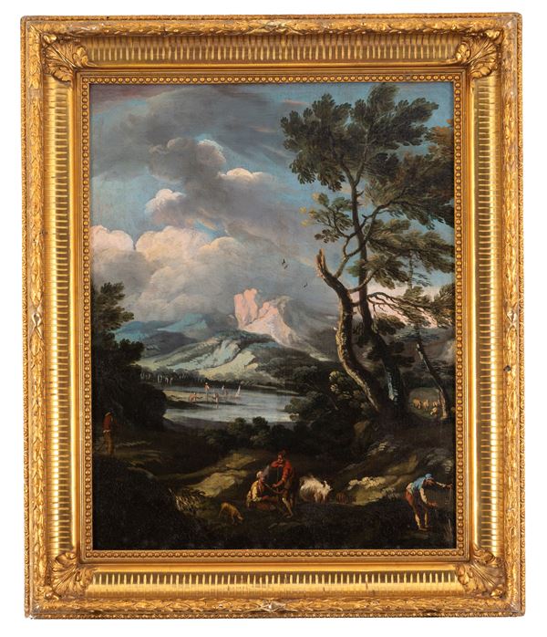 ANTONIO DIZIANI - Painting "LANDSCAPE WITH SHEPHERDS"