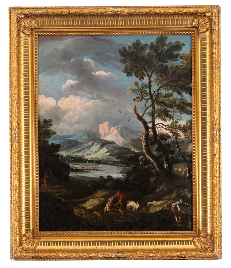 Antonio Diziani - Dipinto "paesaggio con Pastori"