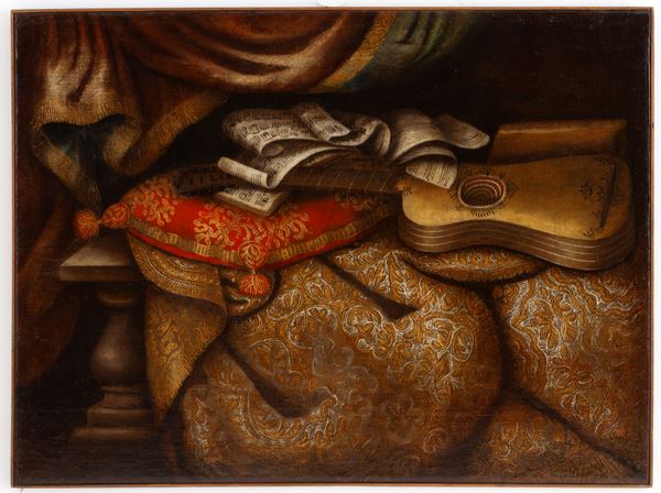 BARTOLOMEO BETTERA - Painting "STILL LIFE WITH GUITAR AND SCORE"