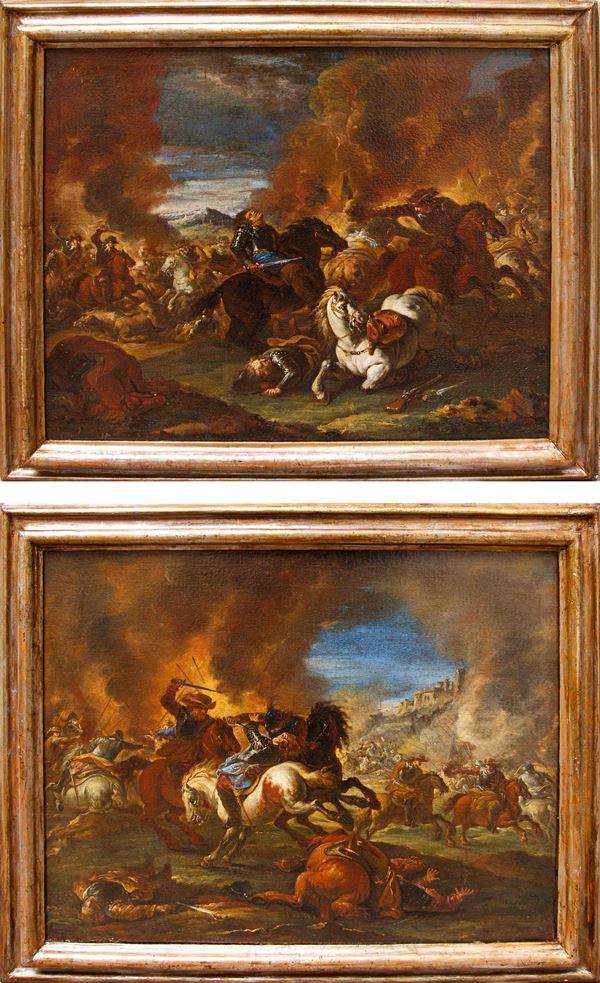 FRANCESCO MONTI BRESCIANINO - Two paintings "BATTLE SCENES"