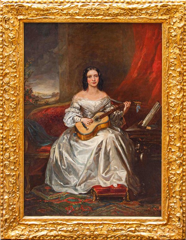 THOMAS ALFRED WOOLNOTH - Painting "GIRL PLAYING THE GUITAR"