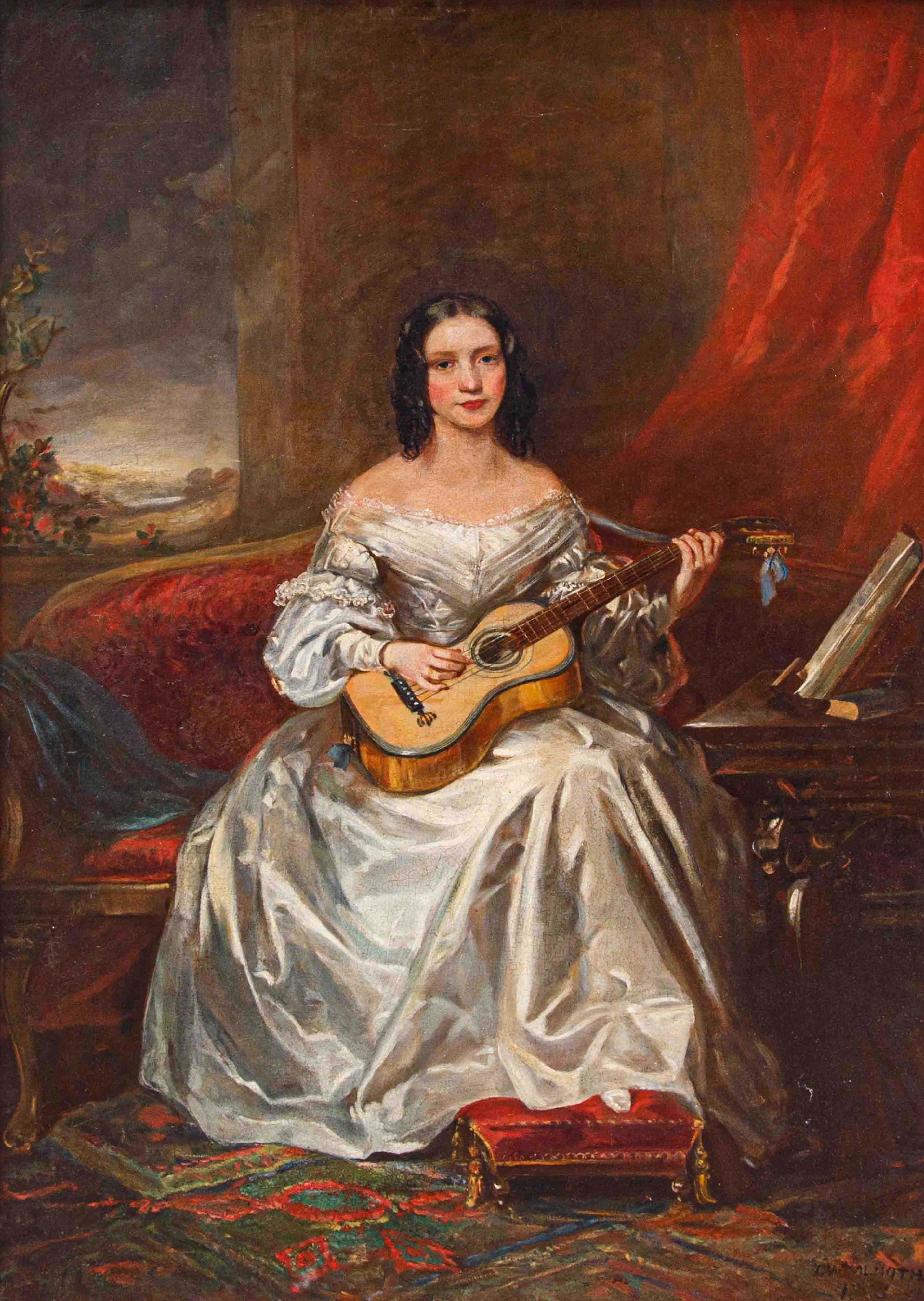 Thomas Alfred Woolnoth - Dipinto "fanciulla che Suona la Chitarra"