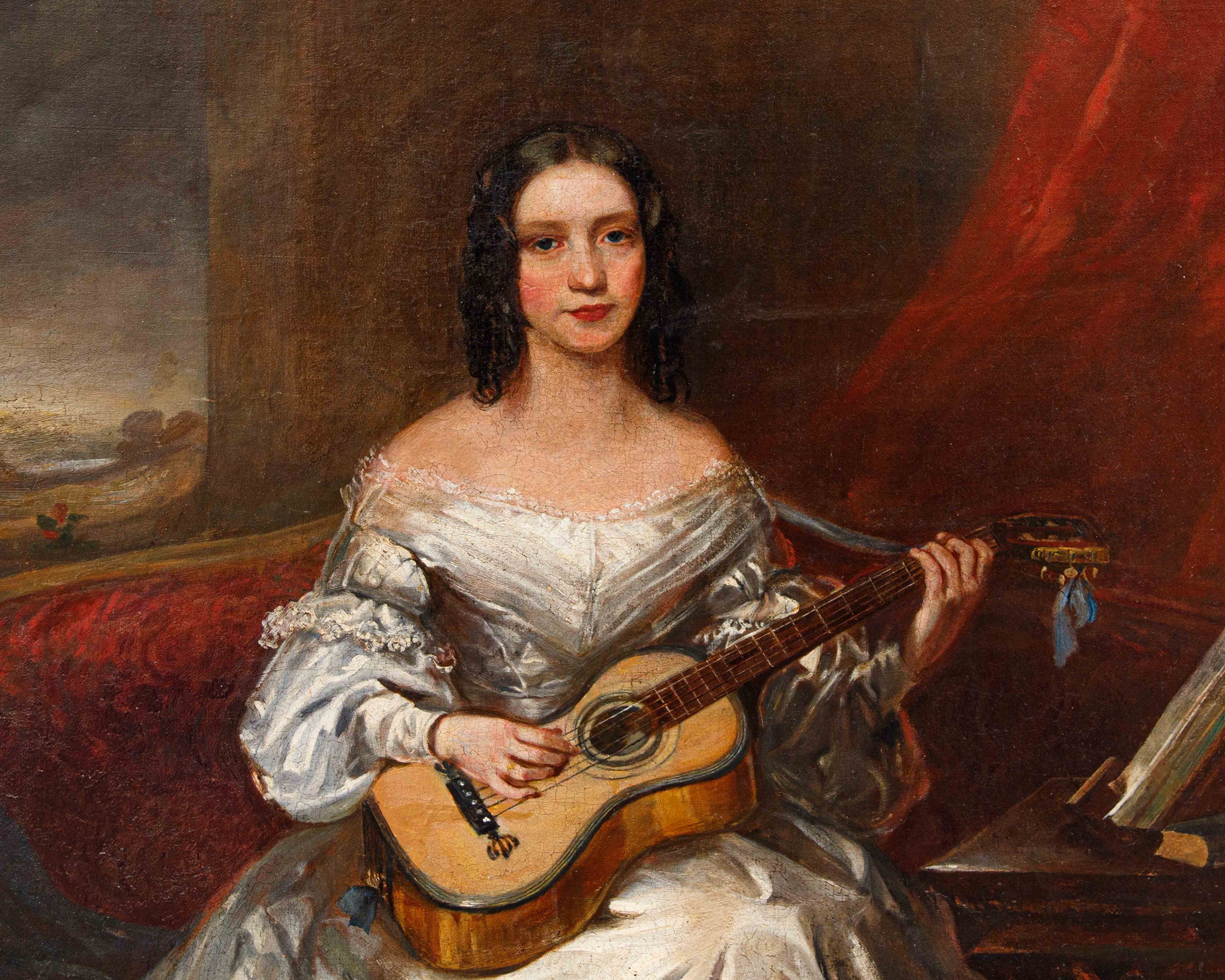 Thomas Alfred Woolnoth - Dipinto "fanciulla che Suona la Chitarra"