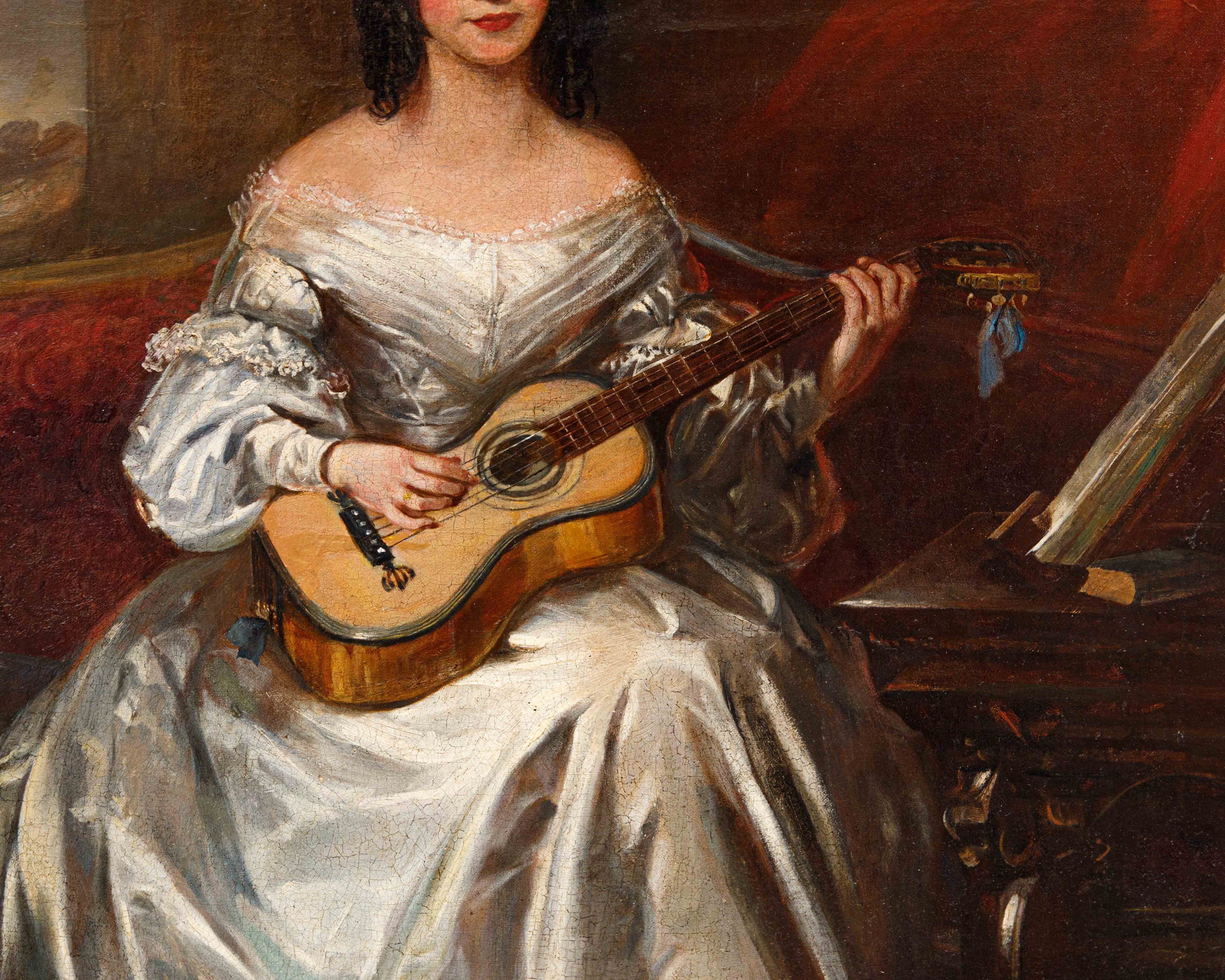 Thomas Alfred Woolnoth - Dipinto "fanciulla che Suona la Chitarra"
