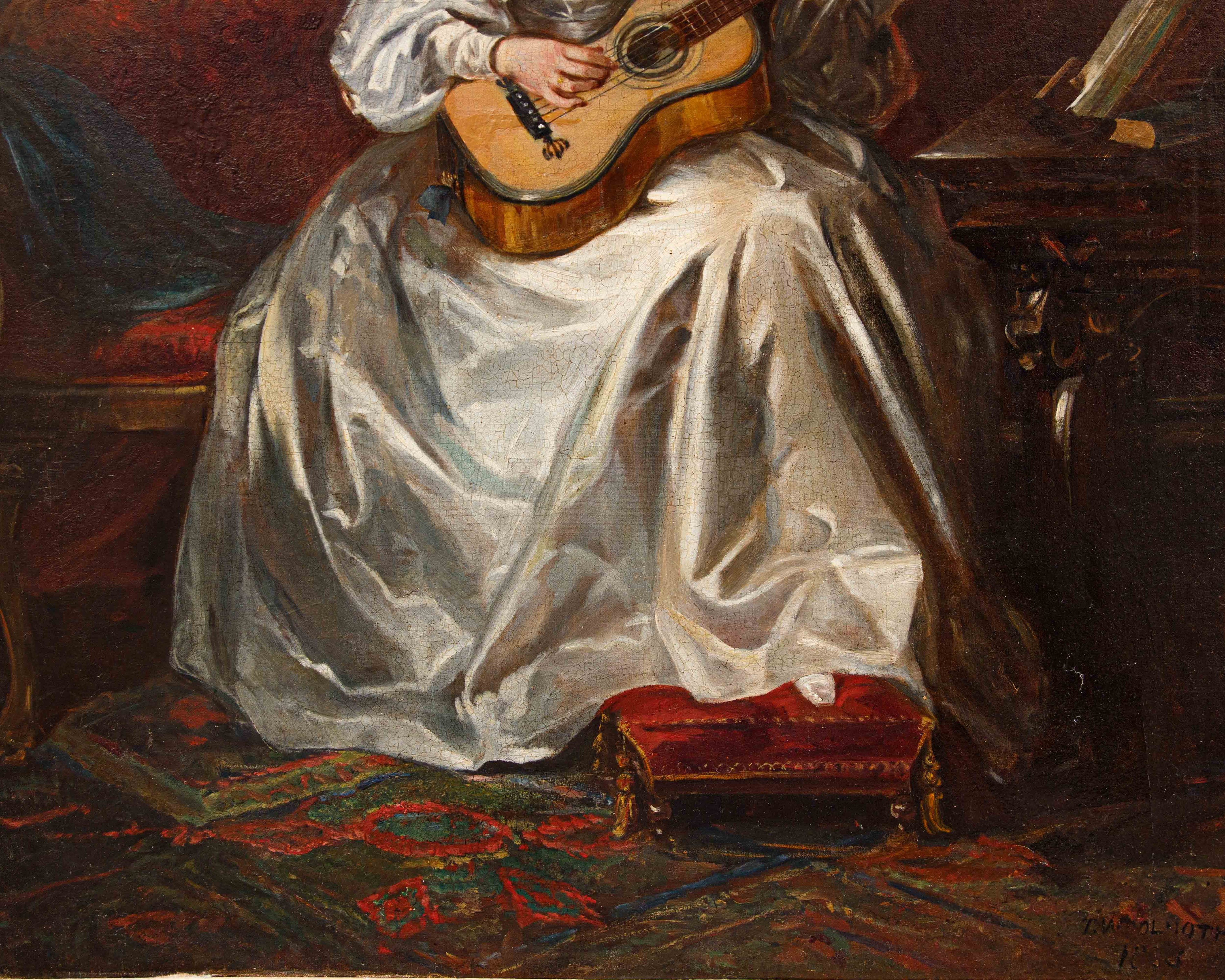 Thomas Alfred Woolnoth - Dipinto "fanciulla che Suona la Chitarra"