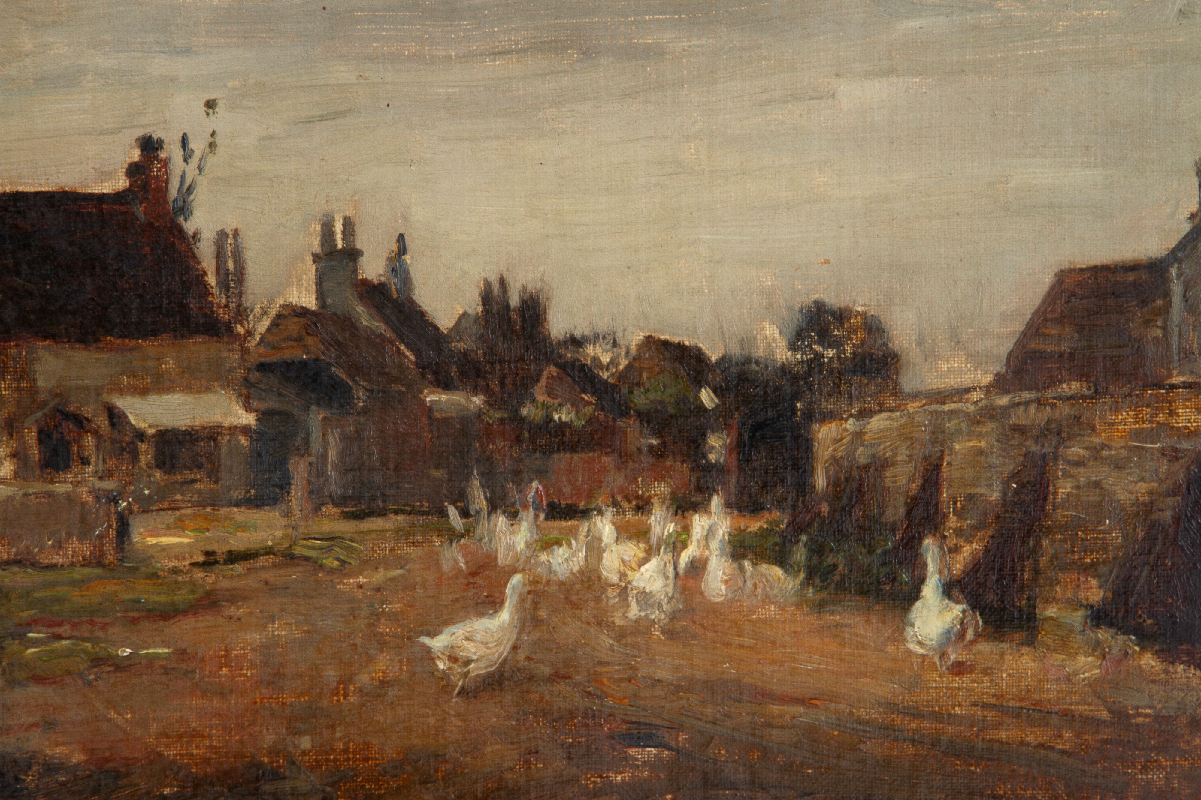 Mark William Fisher - Dipinto "villaggio con Cavalli e Oche"