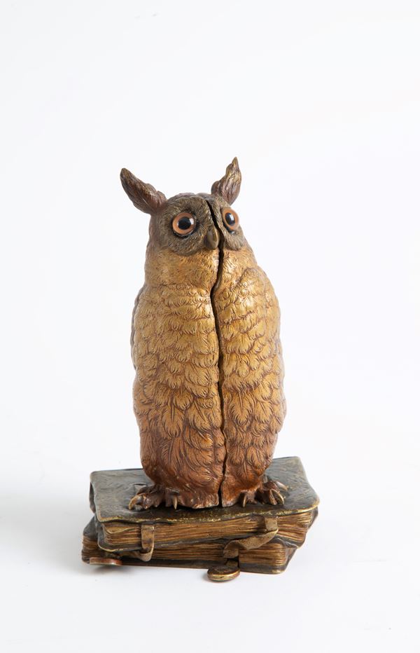 FRANZ XAVER BERGMANN - Sculpture "OWL ON BOOKS"