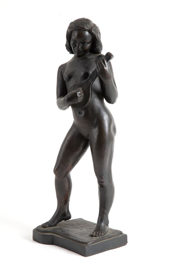 ARTHUR DUPAGNE - Sculpture "FEMALE NUDE PLAYING THE MANDOLIN"