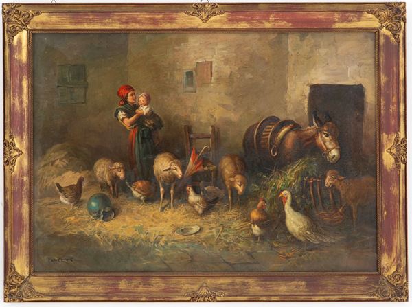 Painting "WOMAN WITH CHILD IN THE STABLE"