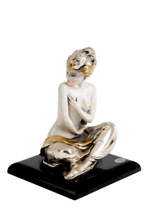 EMILIO CASAROTTO - Porcelain silver sculpture &quot;SITTING FEMALE FIGURE&quot;