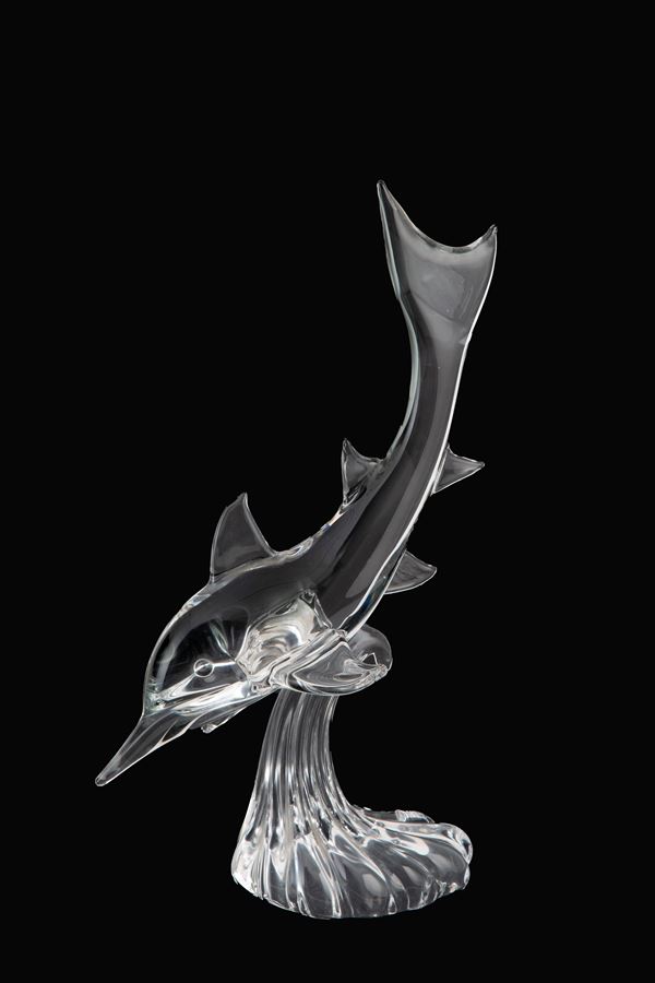 Glass sculpture &quot;DOLPHIN ON WAVE&quot;