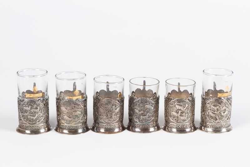 Sei porta bicchierini in argento