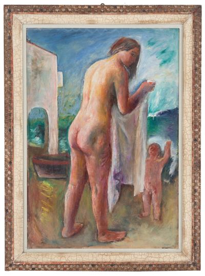 Dipinto "madre e Figlio sulla Spiaggia"