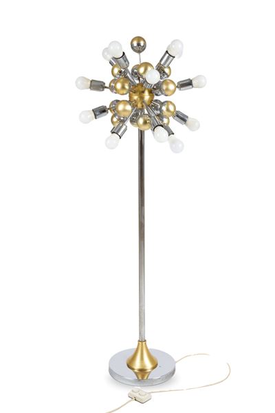 Lampada da terra in acciaio e ottone, Manifattura italiana, Anni '70