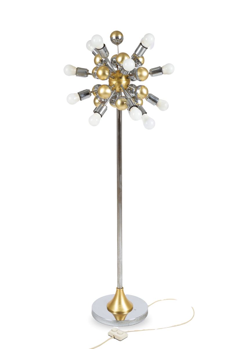 Lampada da terra in acciaio e ottone, Manifattura italiana, Anni '70