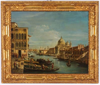 Autore sconosciuto, Veduta di Venezia dal Canal Grande verso Santa Maria della Salute, olio su te...
