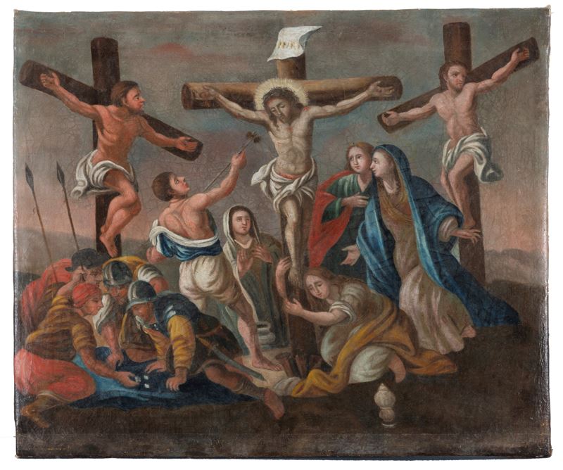 Dipinto del XVIII secolo, Crocifissione, olio su tela