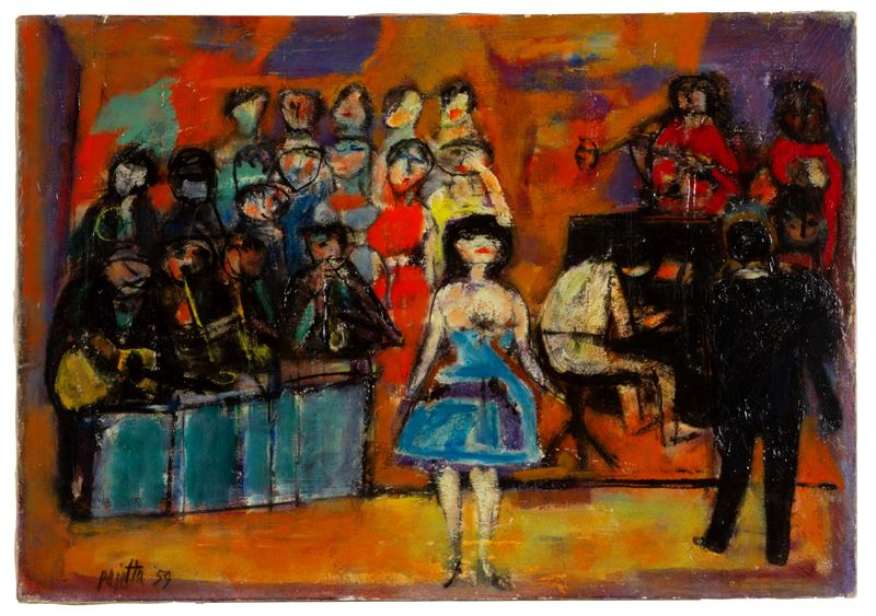 Guido Paolo Pajetta - Cantante e Orchestra, olio su tela, 1959