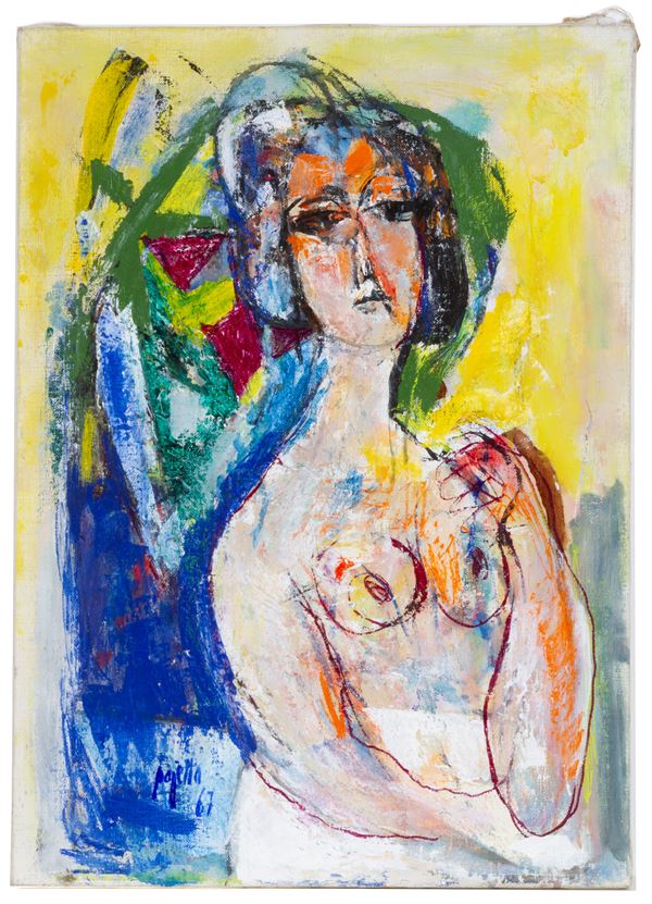 GUIDO PAOLO PAJETTA - Acrylic "HAUGHTY WOMAN WITH BARE BREASTS"