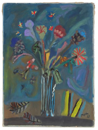 Fiori e insetti, olio su tela