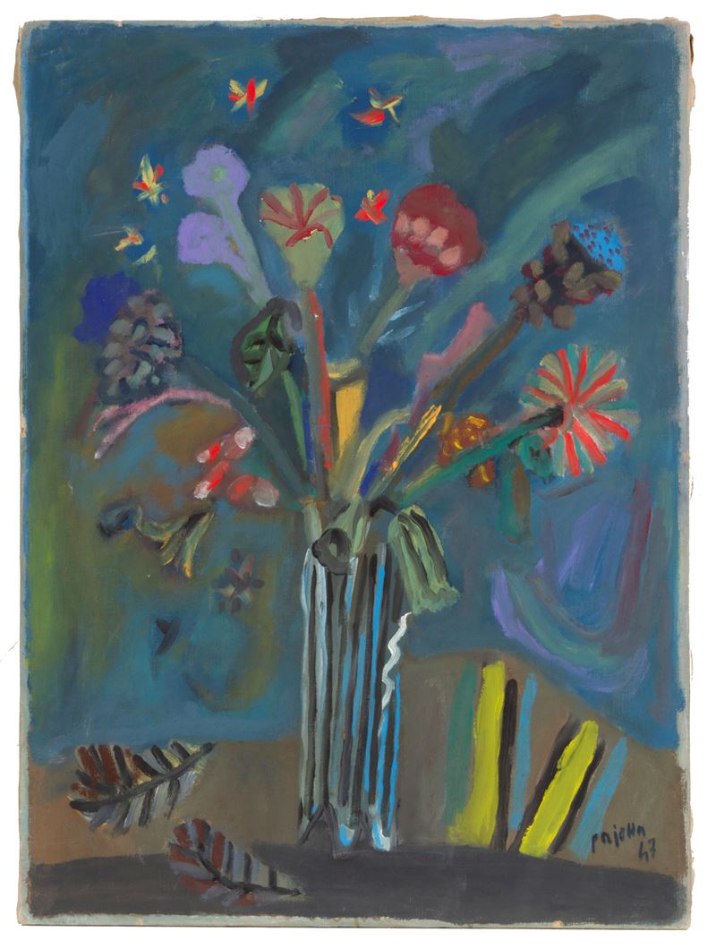 Guido Paolo Pajetta - Fiori e insetti, olio su tela
