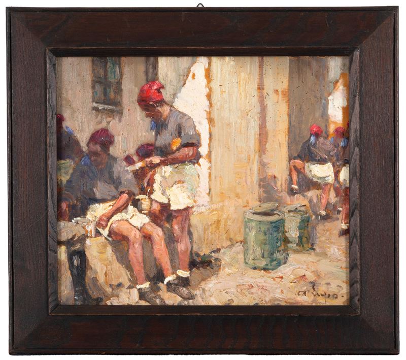 Alessandro Lupo - Pescatori, olio su tavoletta