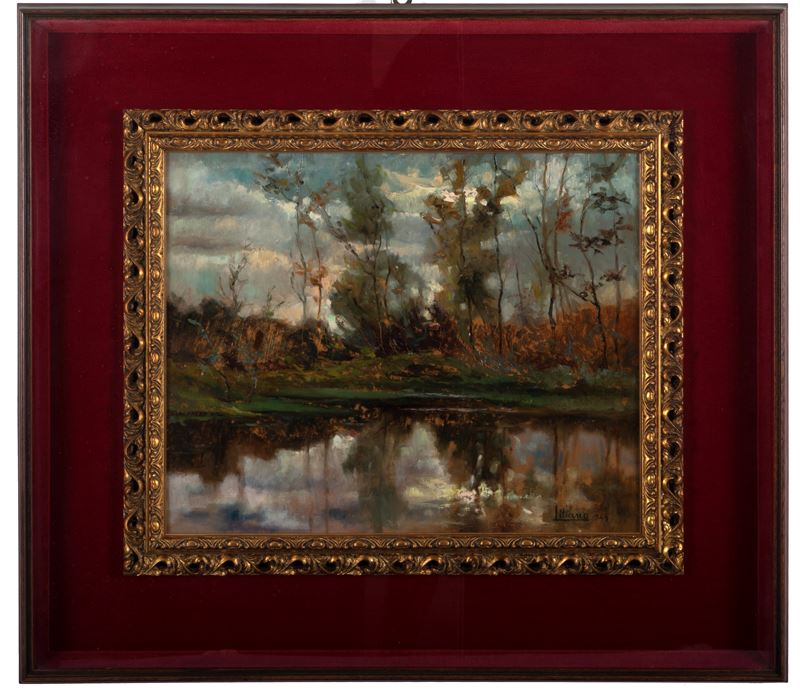 Cesare Libano - Riflessi nell’acqua, olio su masonite