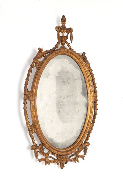 Specchiera ovale in legno intagliato e dorato, Inizi XX secolo