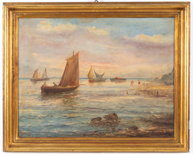 F. Mancini, Marina, olio su tela