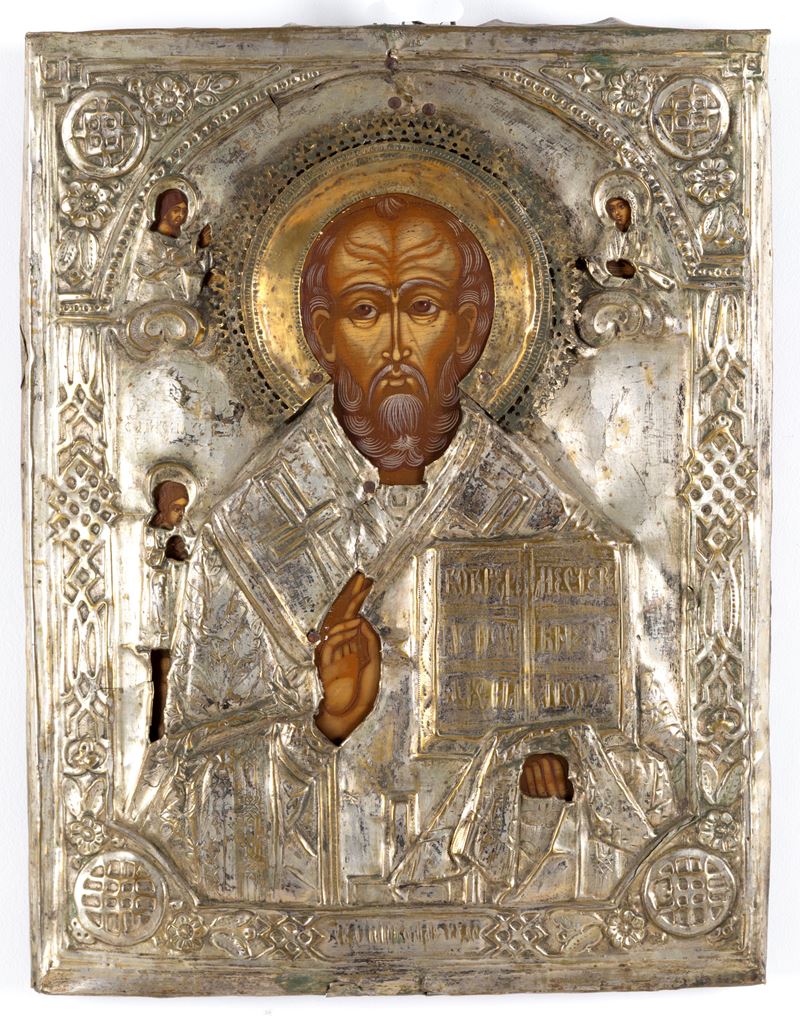 Icona con riza "SAN NICOLA TAUMATURGO"