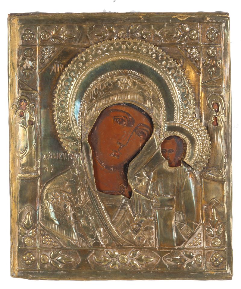 Icona con riza "LA MADONNA DI KAZAN"