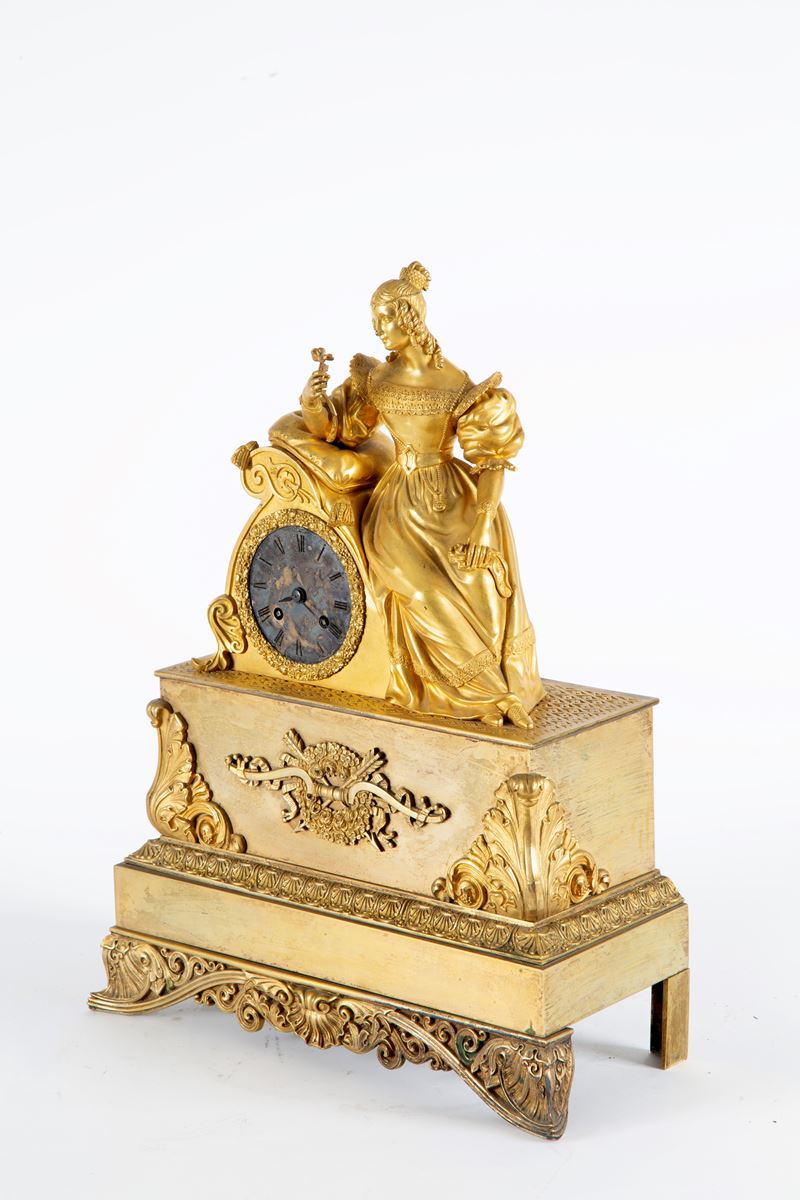 Orologio da tavolo in bronzo dorato, GENTILDONNA, XIX secolo